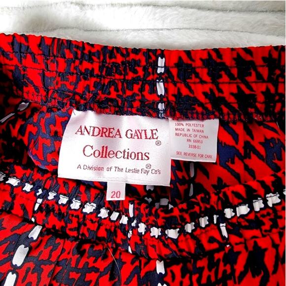 Andrea Gayle Collections Red Blue Houndstooth Midi Skirt Size 20 Elastic Waist - Picture 8 of 9